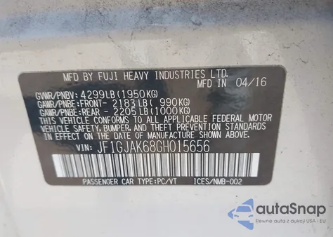 2016 Subaru Impreza 2.0I Limited from USA, damaged, VIN JF1GJAK68GH015656